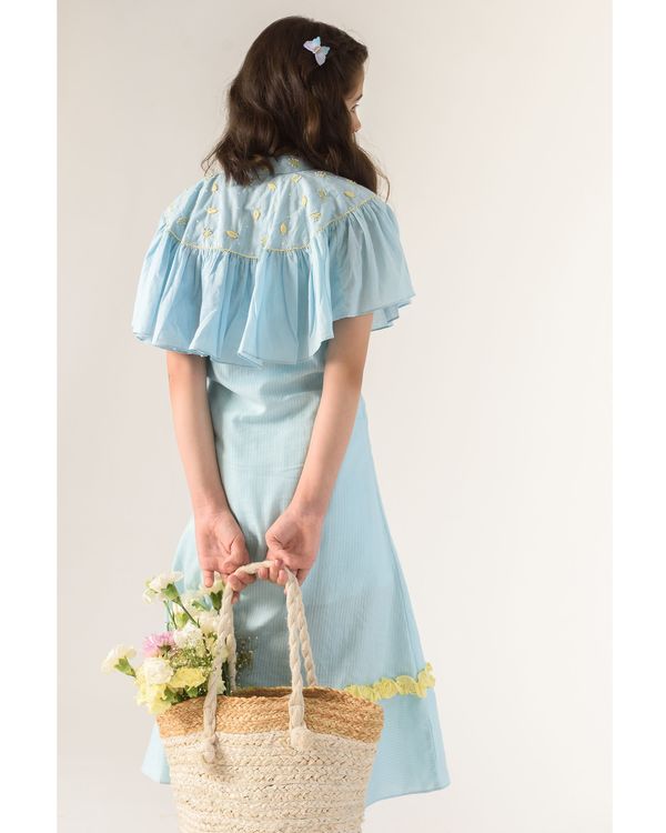 Blue and yellow strips embroidered cotton midi dress 1