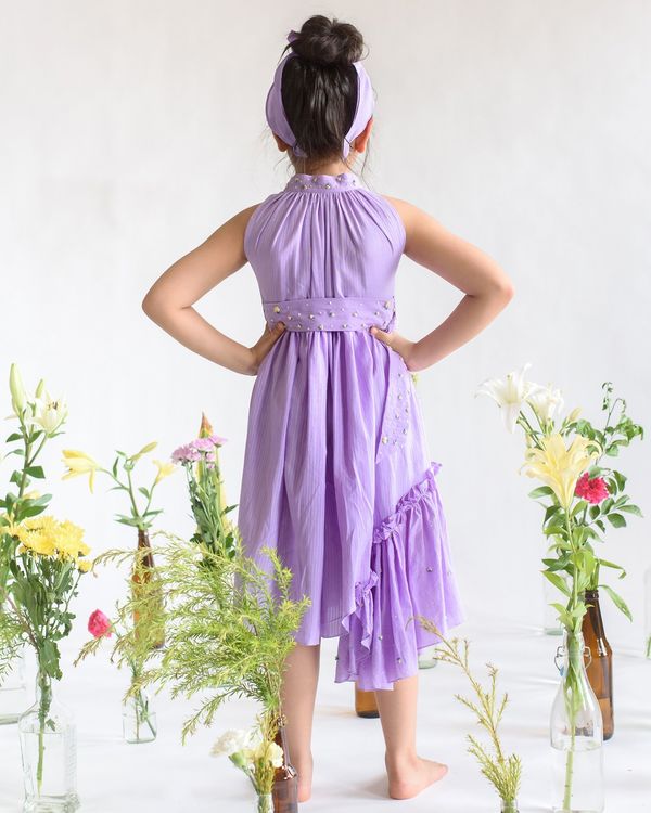 Lavender embroidered gather dress 1