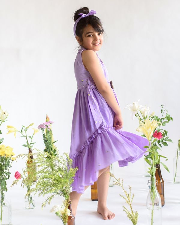Lavender embroidered gather dress 2