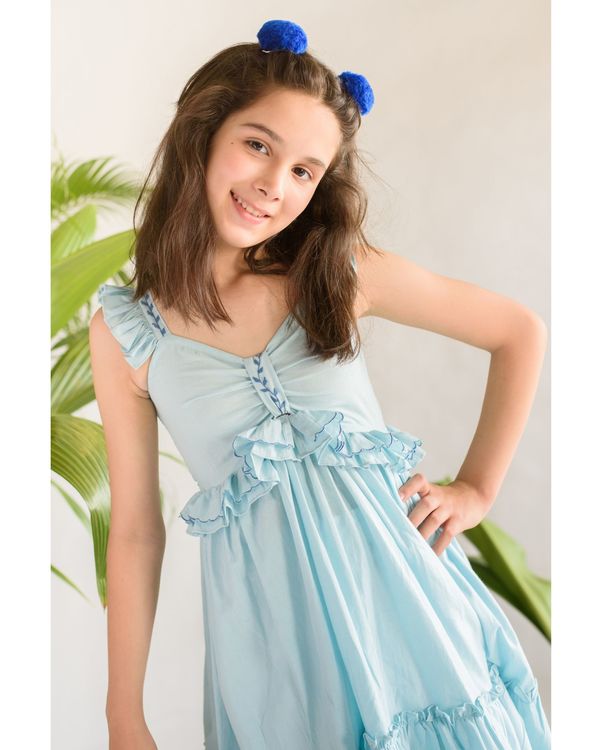 Light blue ruffled elasticated dress 3