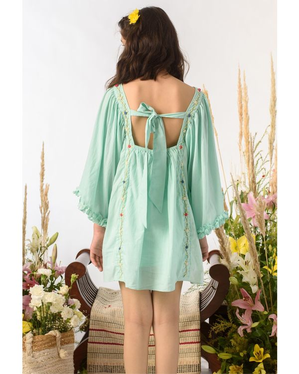Light green embroidered elasticated dress 1