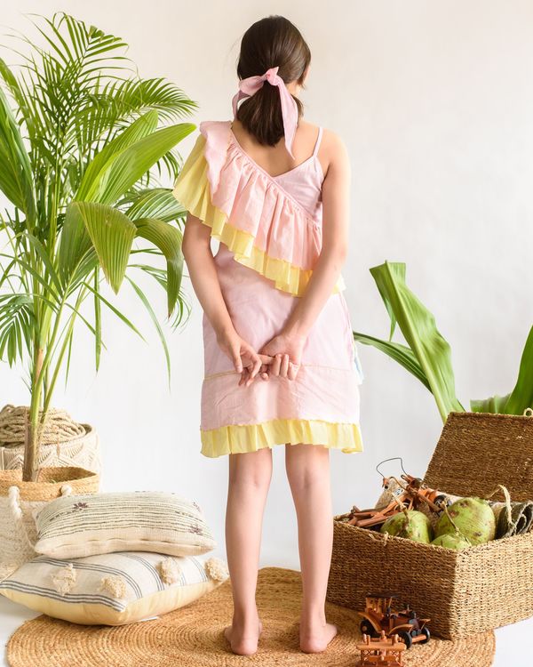 Pastel pink and yellow ruffled dress 1