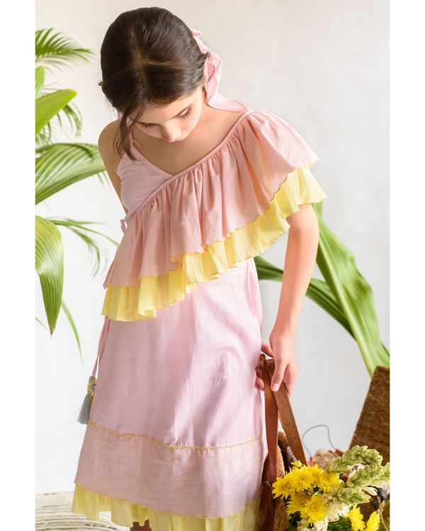 Pastel pink and yellow ruffled dress 3