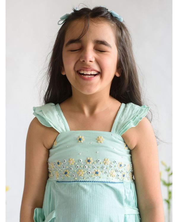 Cyan strips embroidered tie-up dress 3