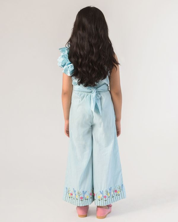 Pastel blue embroidered ruffled jumpsuit 1