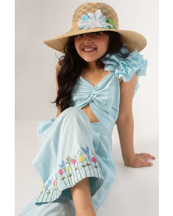 Pastel blue embroidered ruffled jumpsuit 2