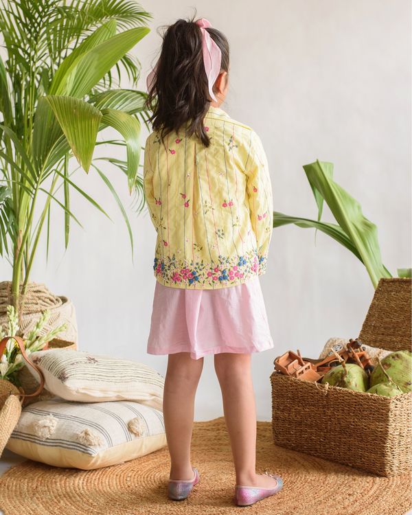 Yellow striped embroidered cotton jacket 1