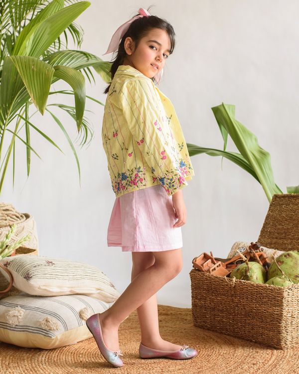 Yellow striped embroidered cotton jacket 2