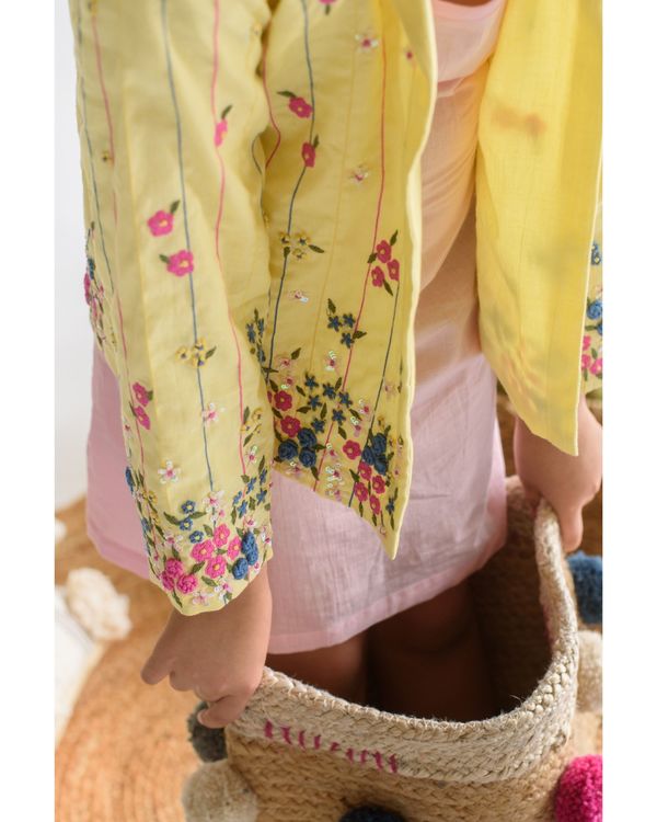 Yellow striped embroidered cotton jacket 3