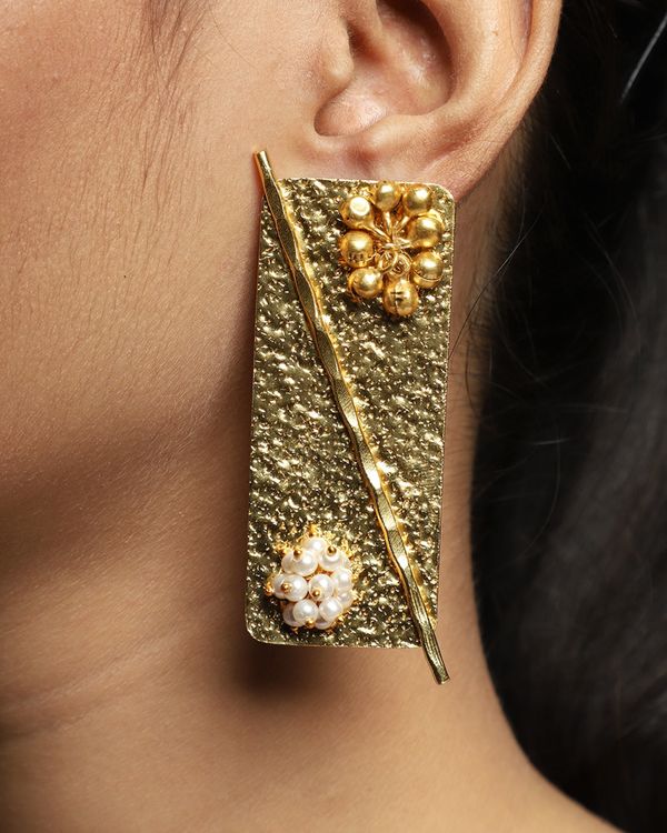 Pearl and ghungroo embellished brass earrings 1