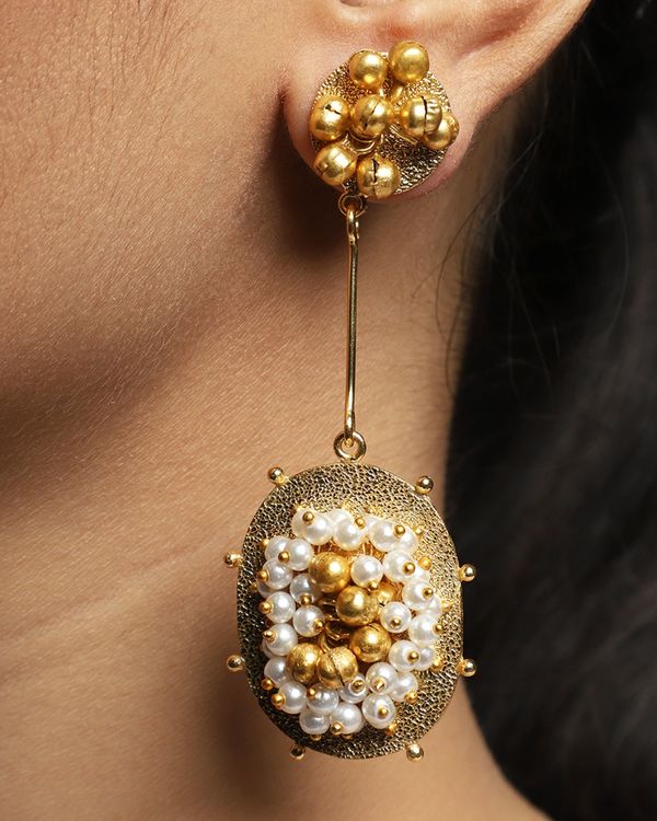 Pearl and ghungroo embellished hanging earrings 1
