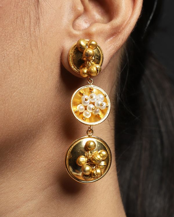 Pearl and ghungroo clustered drop earrings 1