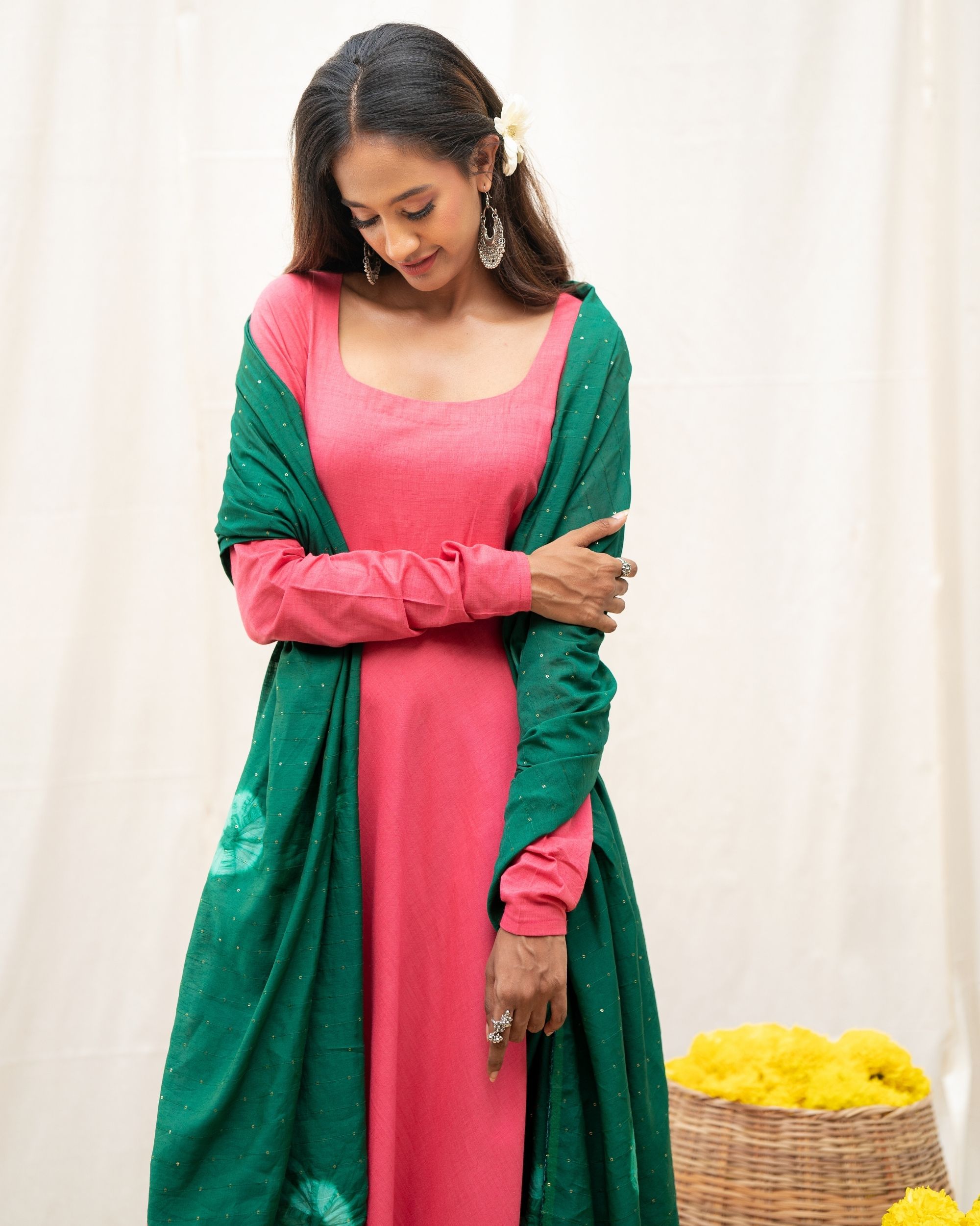 Bandhani Anarkali Dress Chanderi Silk with Dupatta