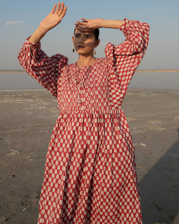 Red lotus gathered dress 1