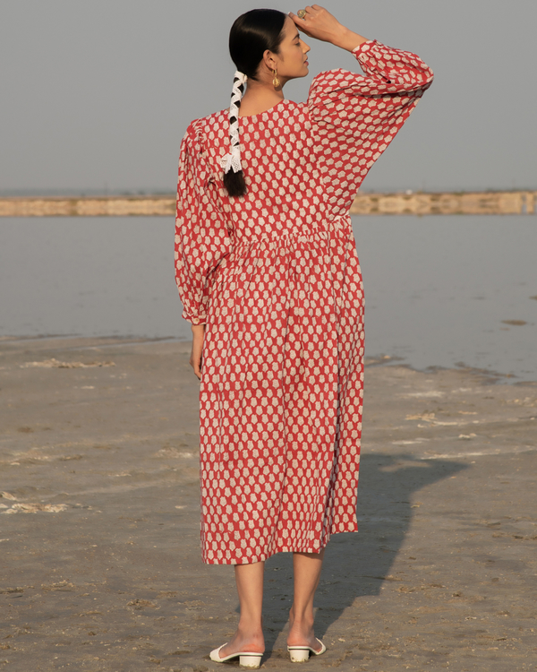 Red lotus gathered dress 2