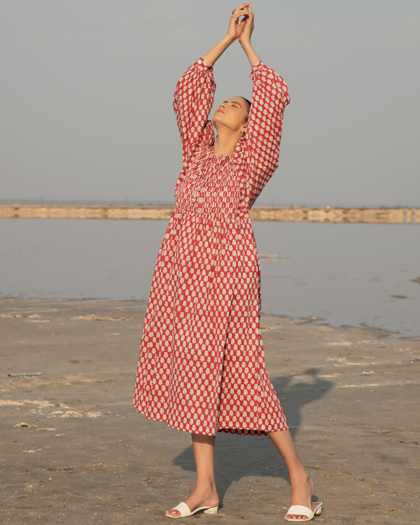 Red lotus gathered dress 3