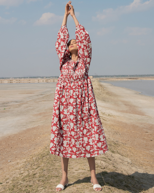 Red lilies gathered dress 3
