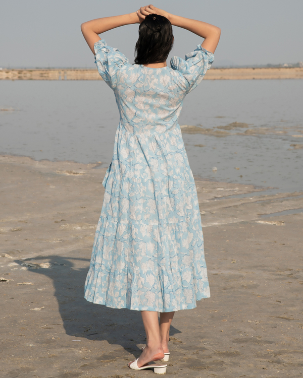 Blue lilies tiered wrap dress 1