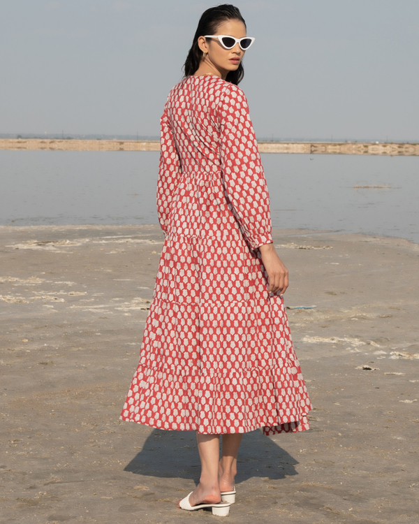 Red lotus tiered wrap dress 1