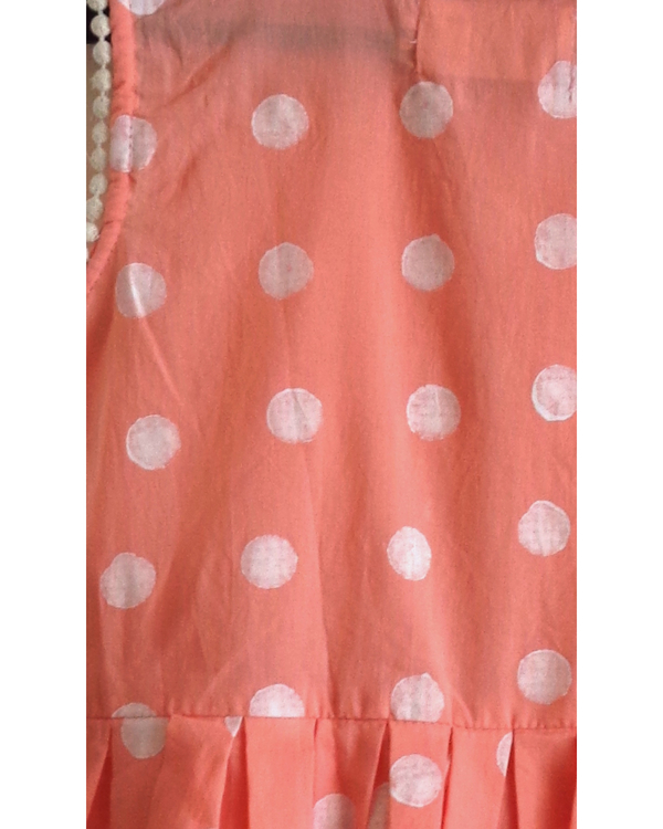 Peach polka dot  flared dress 1