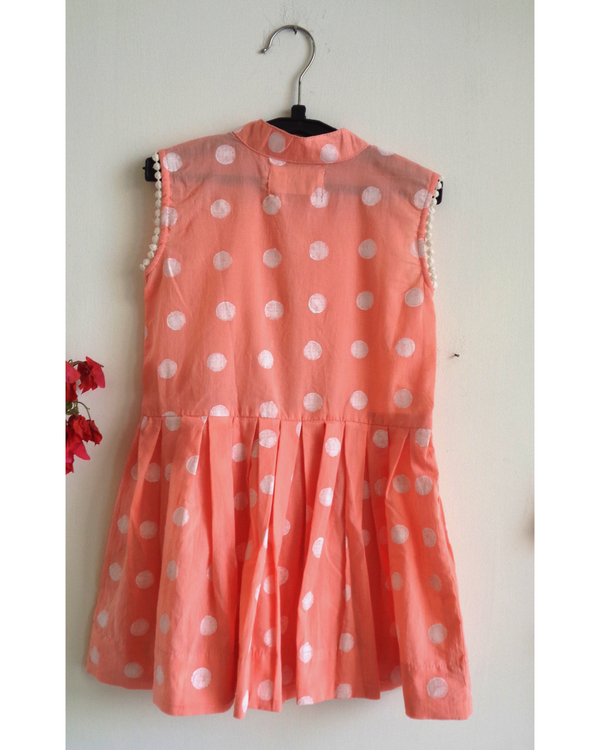 Peach polka dot  flared dress 2