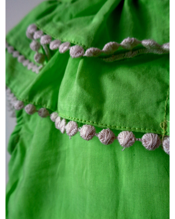 Pista green cotton ruffle neck dress 1