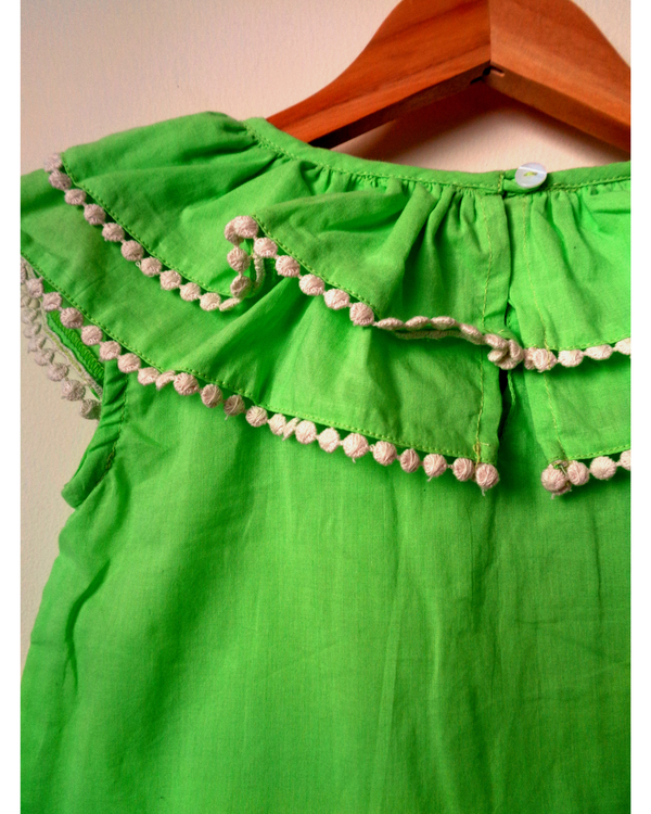 Pista green cotton ruffle neck dress 2