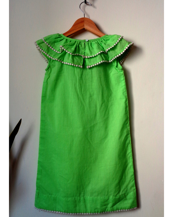 Pista green cotton ruffle neck dress 3