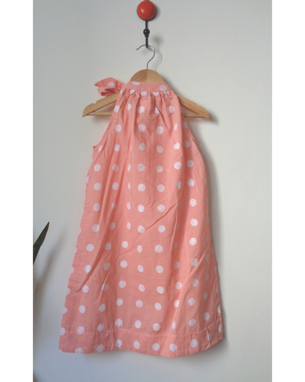 Peach polka dot halter neck dress 2