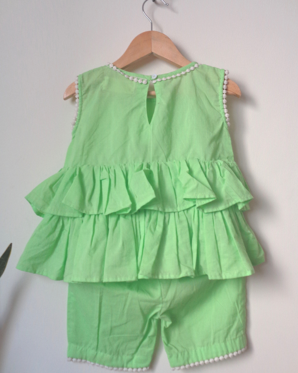 Pista green ruffled top and shorts set - set of two 2