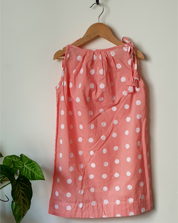 Peach polka dot tie-up dress 1
