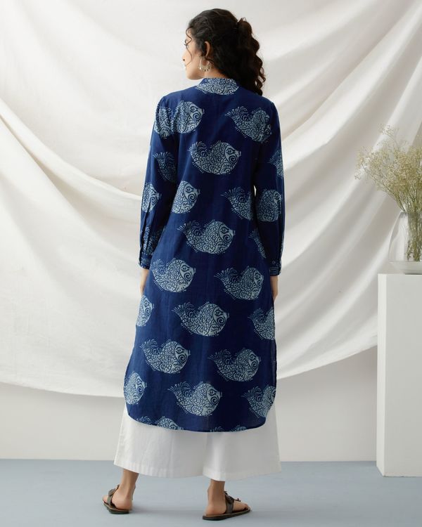 Indigo boota printed high low kurta by Raasleela