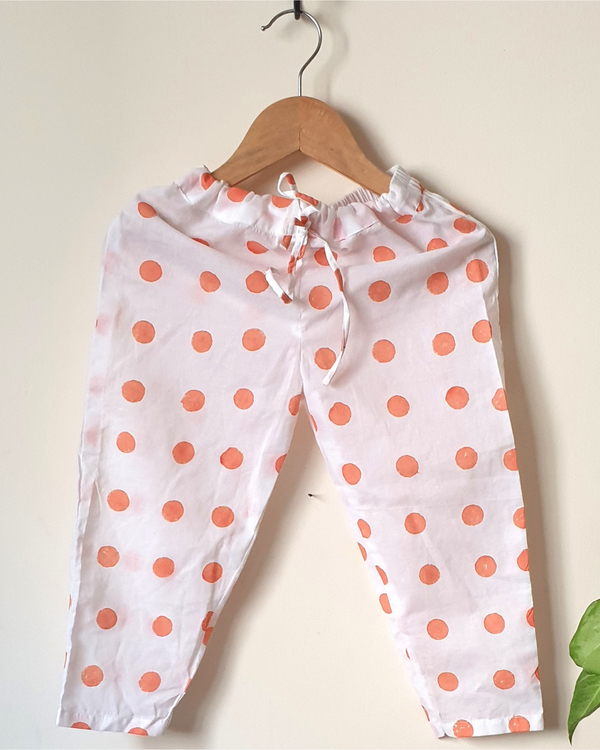 White polka dot kurta pyjama set - set of two 1