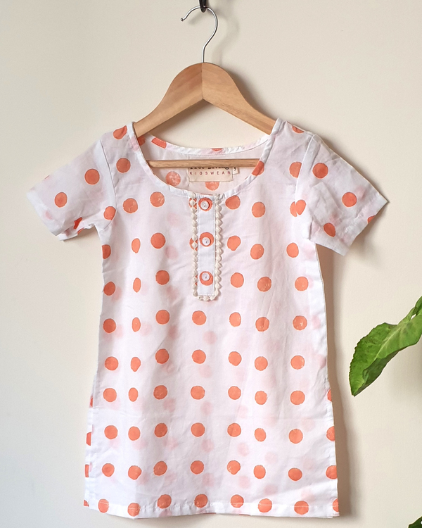 White polka dot kurta pyjama set - set of two 2