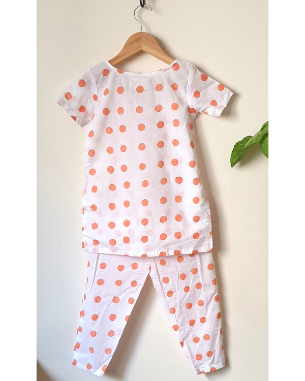 White polka dot kurta pyjama set - set of two 3