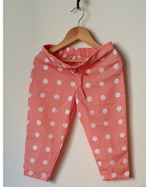Peach polka dot kurta pyjama set - set of two 2