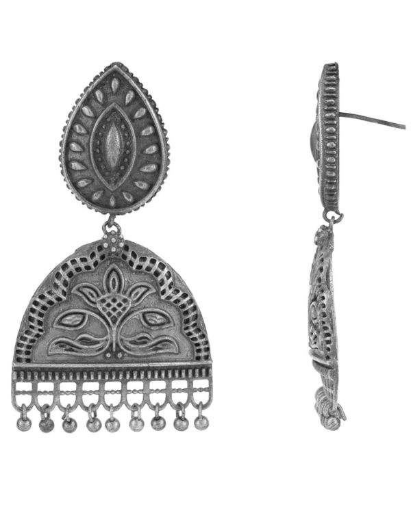 Leaf shape ghungroo beaded brass earrings 1