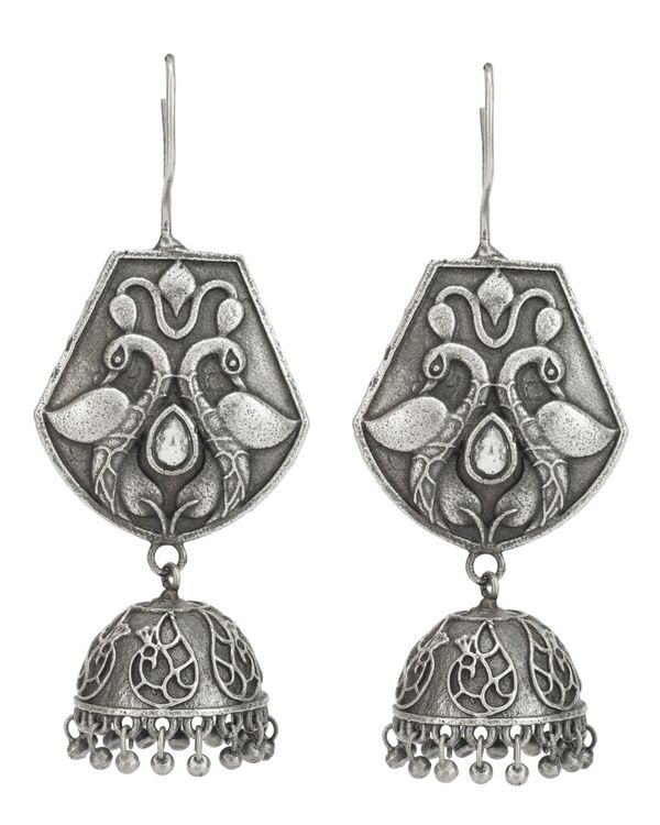 Peacock engraved hook earrings 2