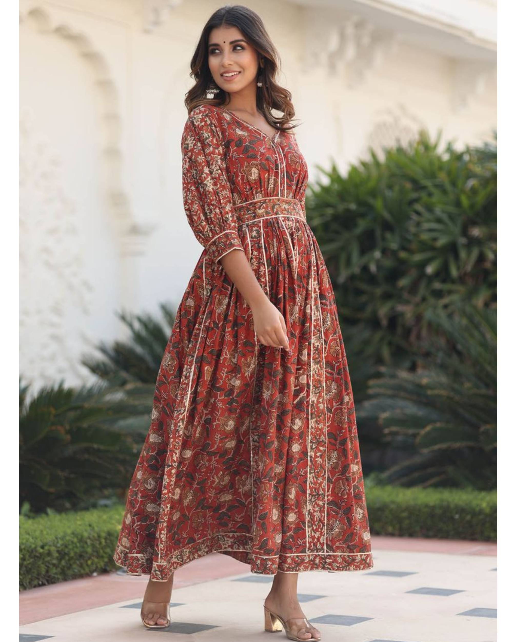 Buy Green Ajrakh Dresses made in 100% Cotton | CraftsandLooms –  CraftsandLooms.com
