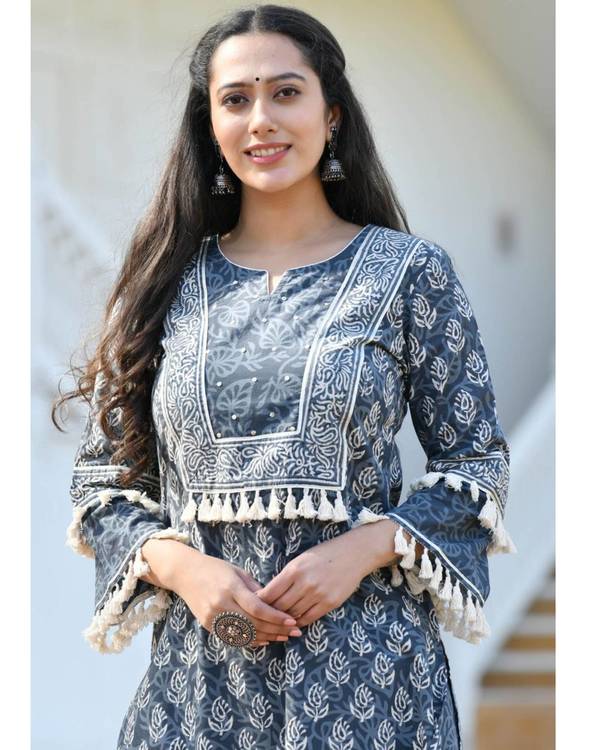 Grey block printed suit set - set of three 3