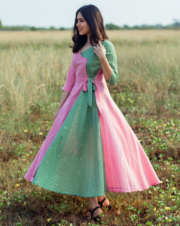 Pink and green angrakha dress 1