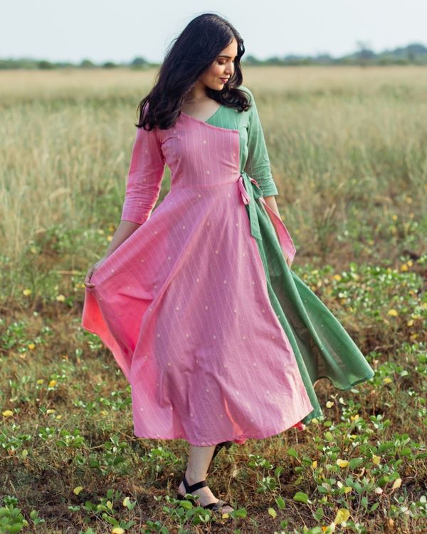 Pink and green angrakha dress 2