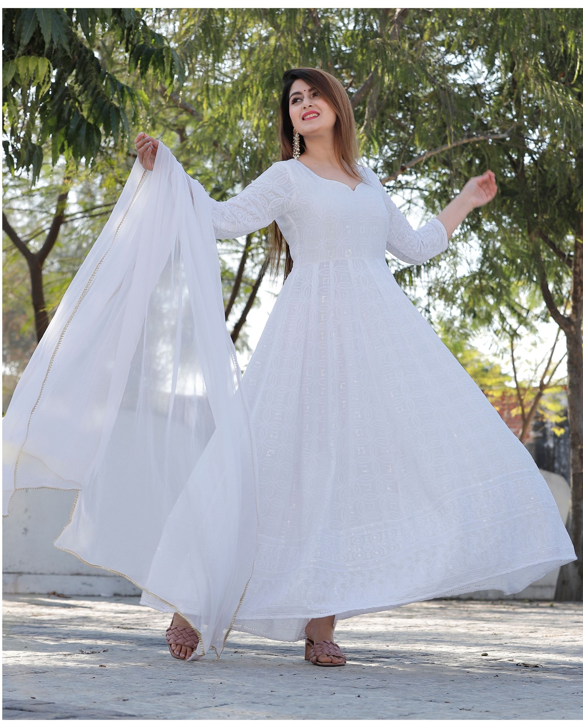 Plain white shop anarkali kurti