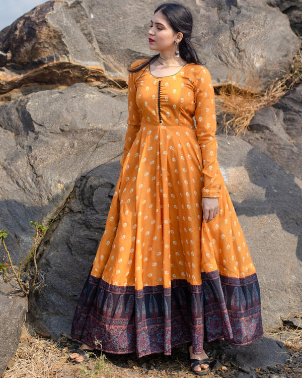 Marigold ajrakh flared dress 2