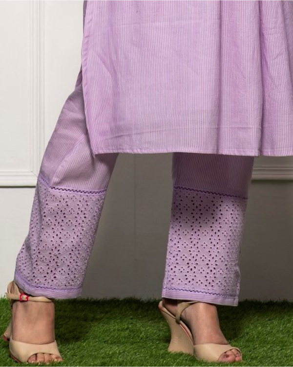 Lilac schiffli and stripes cotton pants 2