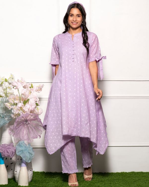 Lilac asymmetrical kurta with pants - set of two 1