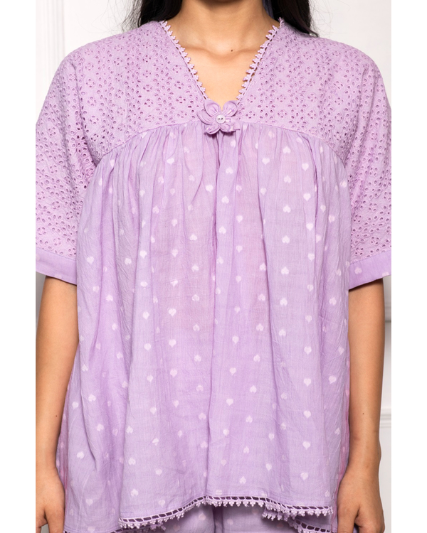Lilac cotton schiffli gathered top 2