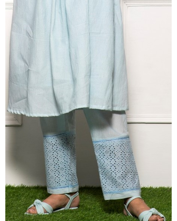 Sky blue striped kurta with pants  - set of two 1