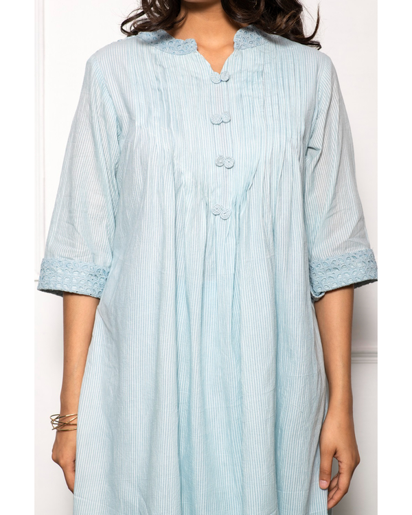 Sky blue striped kurta with pants  - set of two 2