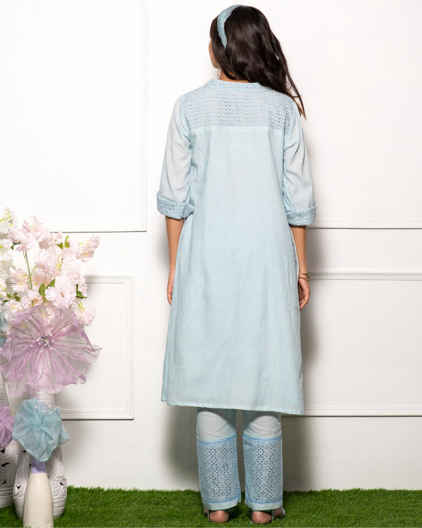 Sky blue striped kurta with pants  - set of two 3